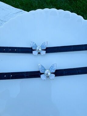 26B342 S925 Stamped Akoya Sea Pearl Crystal Butterfly Bracelet and Pendant 2in1
